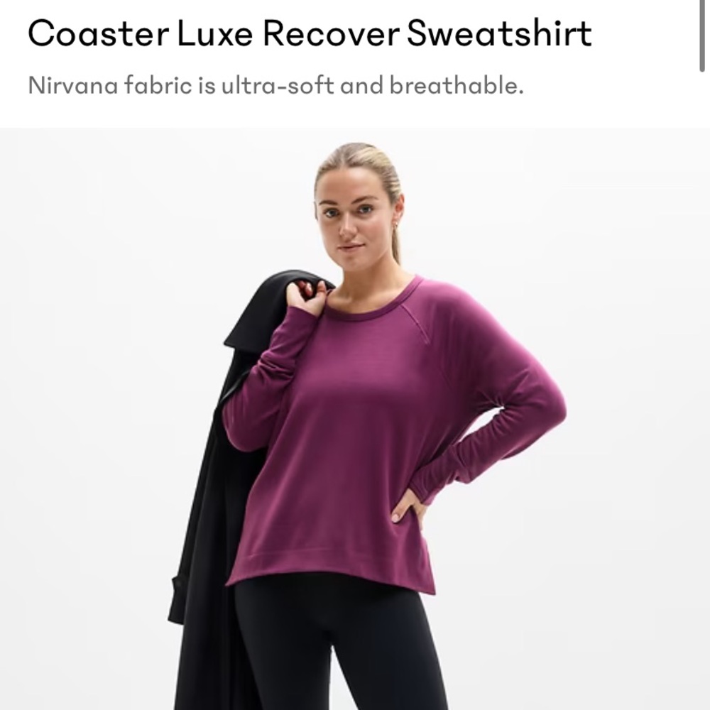 Plum colored coaster luxe sweatshirt super buttery soft by Athleta great cond
